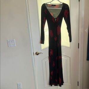 Elegant Black and Red Floral Dress